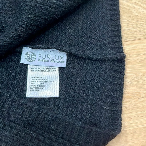 NWT FURLUX Wool/Cashmere Black Infinity Scarf Rhinestones - Picture 7 of 9